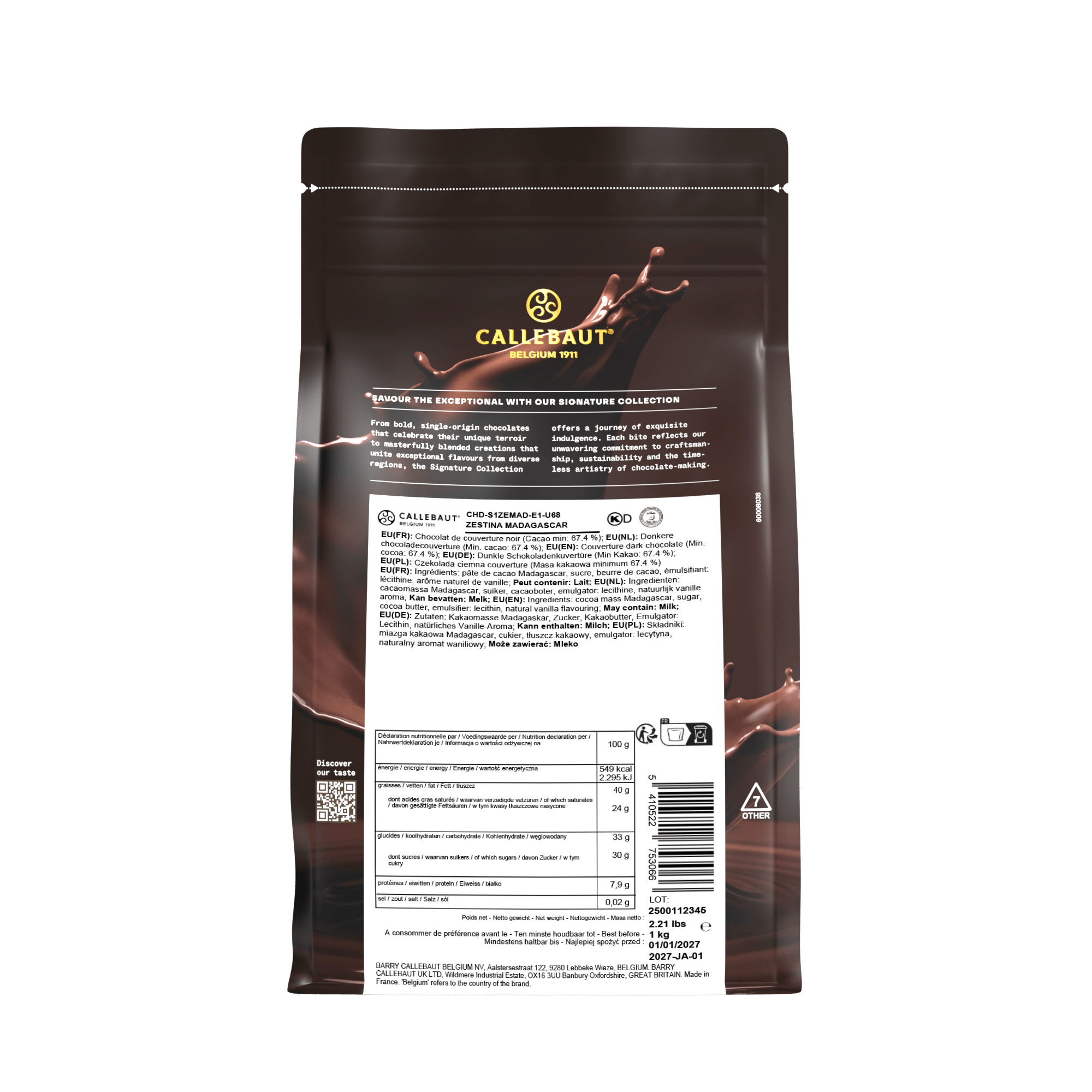 Dark Chocolate Callets Zestina Madagascar 67% 1kg, , large